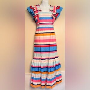 Anthropologie Plenty by Tracy‎ Reese Ruffled Rainbow Striped Midi Dress S